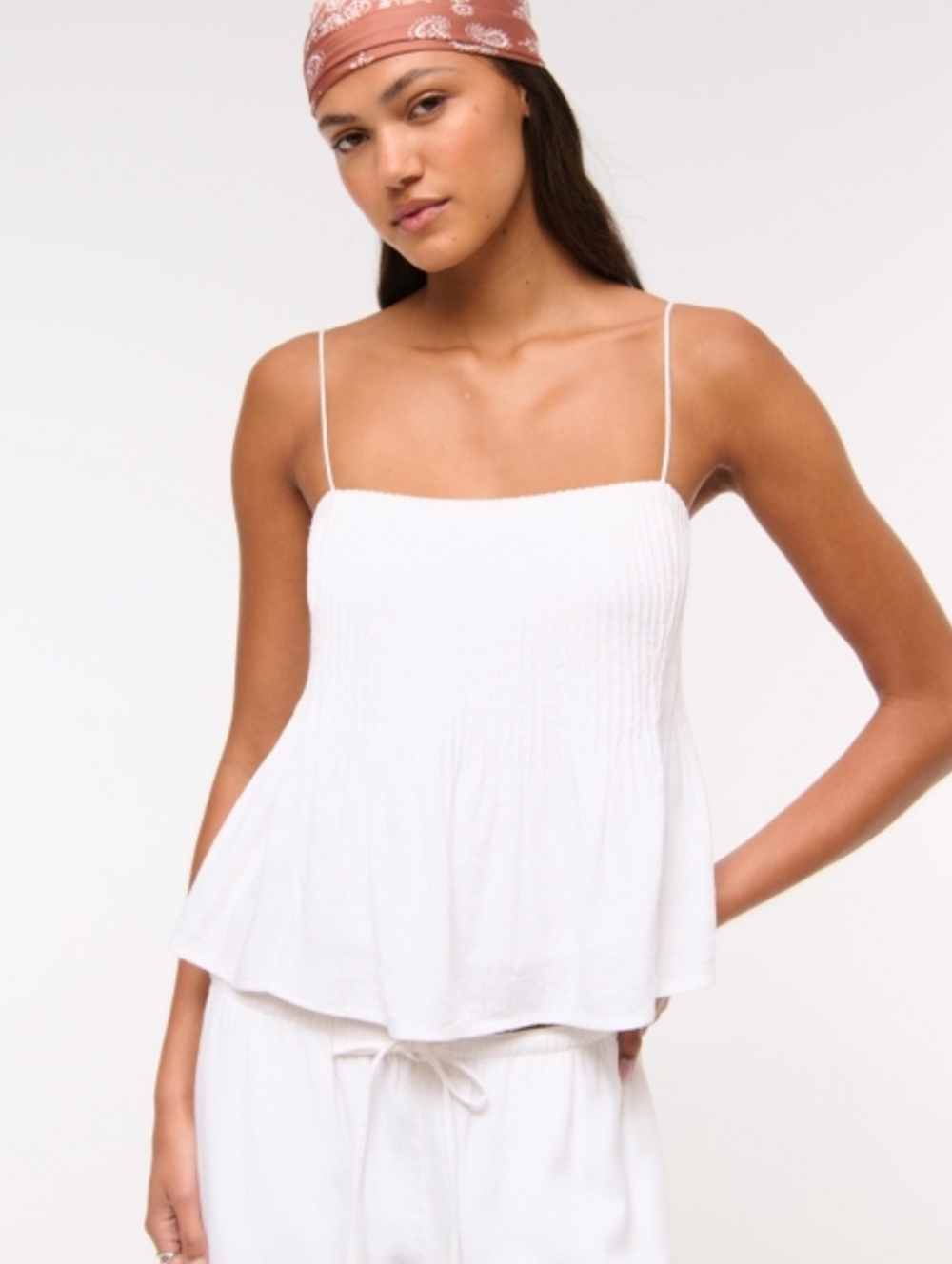 Abercrombie & Fitch White Linen-Blend Pintuck top